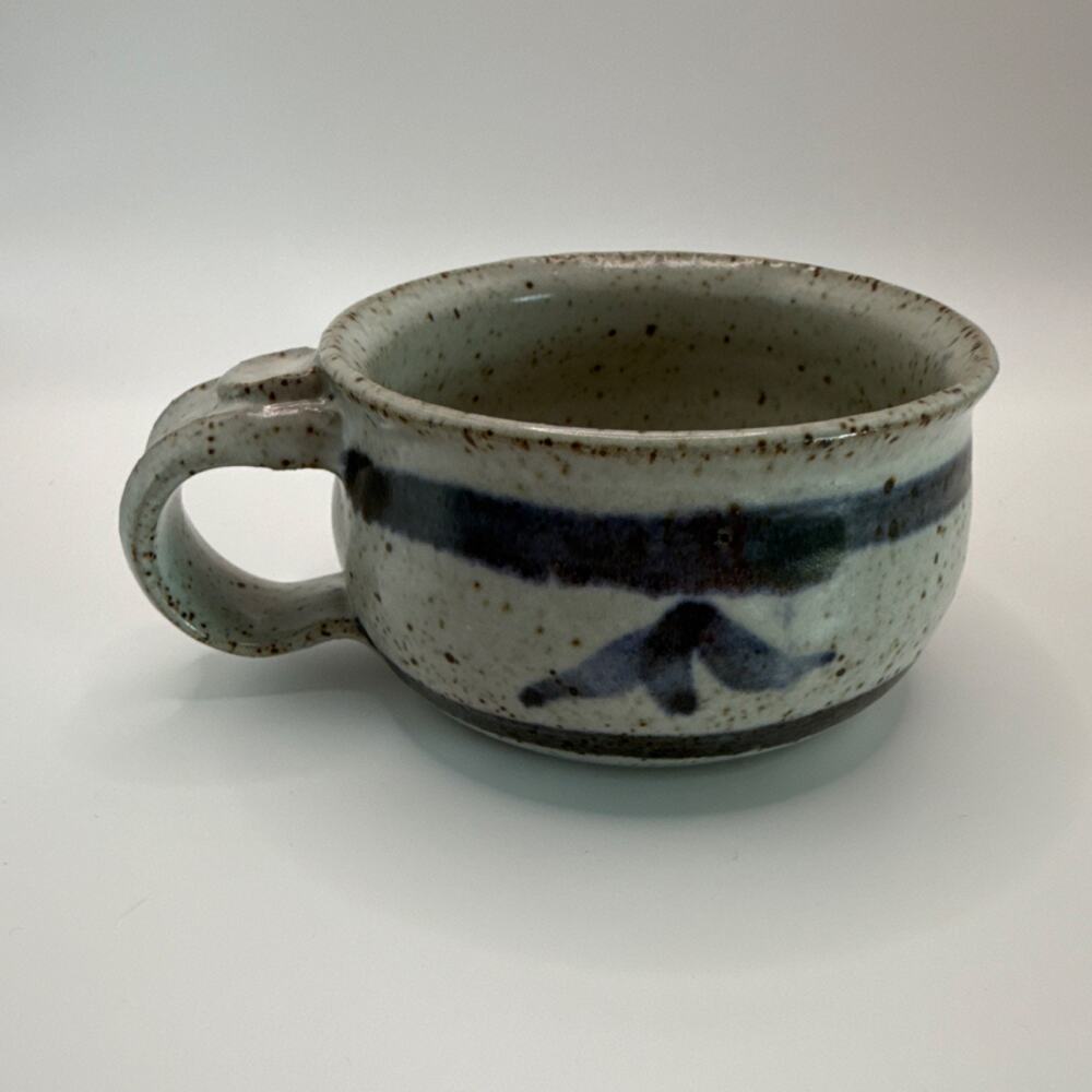 Vintage Kurt Newton Small Art Pottery Soup Mug Gray Blue Stoneware With Handle